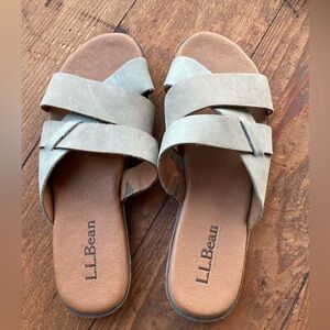 LL Bean (Size 9) Womens Flatw Leather Slides Flip Flops Sandals Sage Green